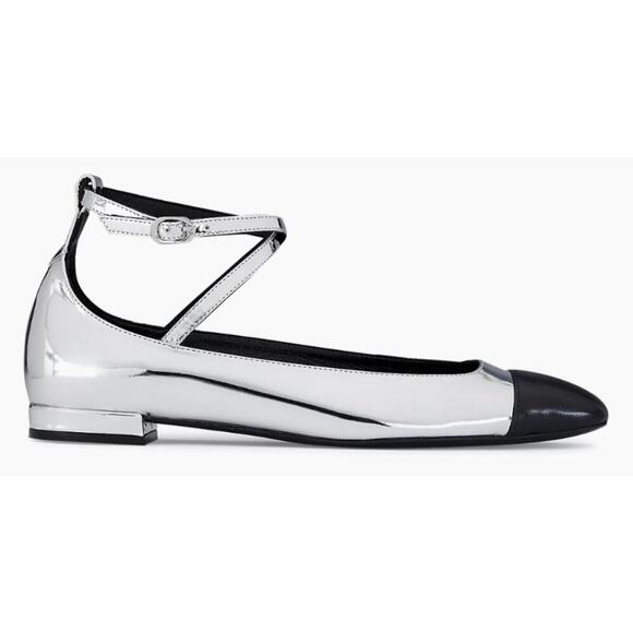 NIB Stuart Weitzman Silver and Black Leather Eden Cross Strap Ballet Flats US 8 - Picture 4 of 9